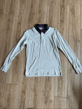 Crewcuts Boy’s Polo Long sleeve Gray with plaid collar Size XL 12 - 14
